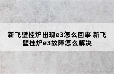 新飞壁挂炉出现e3怎么回事 新飞壁挂炉e3故障怎么解决